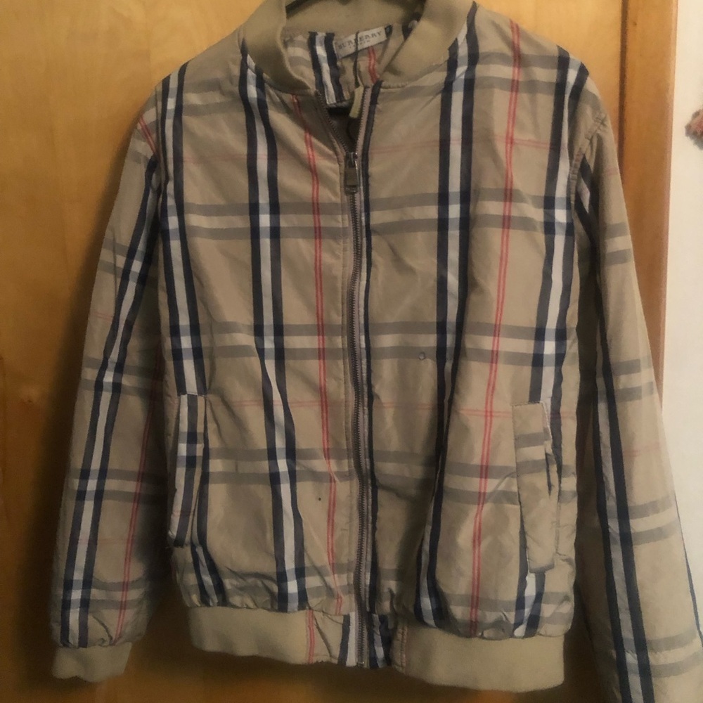 Burberry London jacket tan plaid size medium